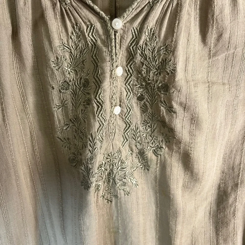 Denim & Supply Ralph Lauren Khaki Green Embroidered Cotton Peasant Blouse Large - Picture 4 of 9
